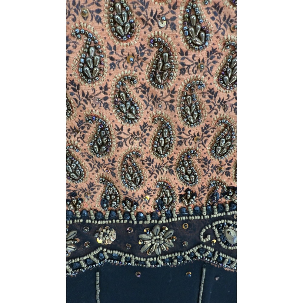 Vintage Style Beaded Paisley Midi Dress Black Orange Gold‎ Embellished Size 36 - Picture 2 of 5